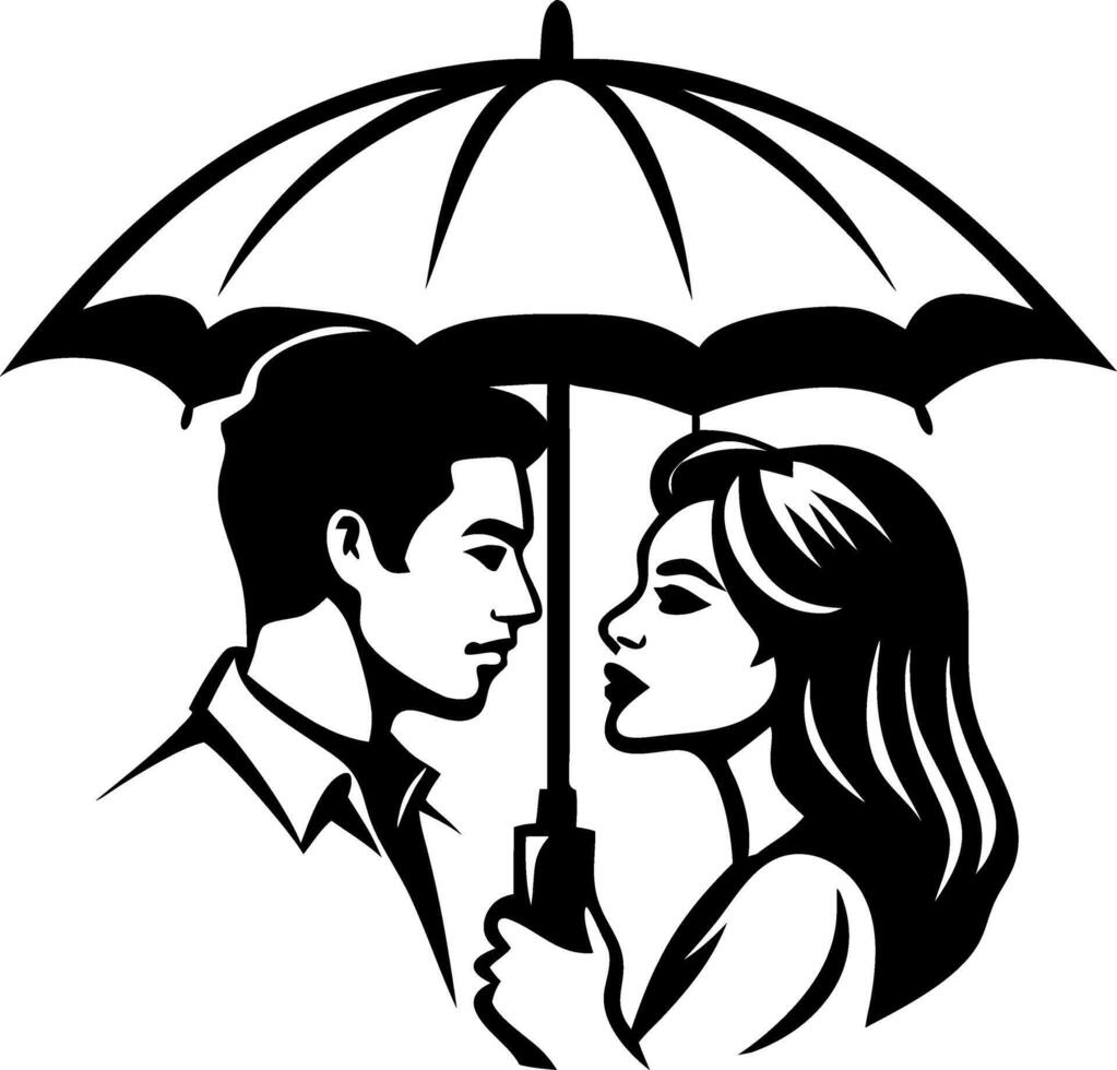 Romantic Couple Sharing Umbrella Art for Relationship Themes and Love Illustrations vector