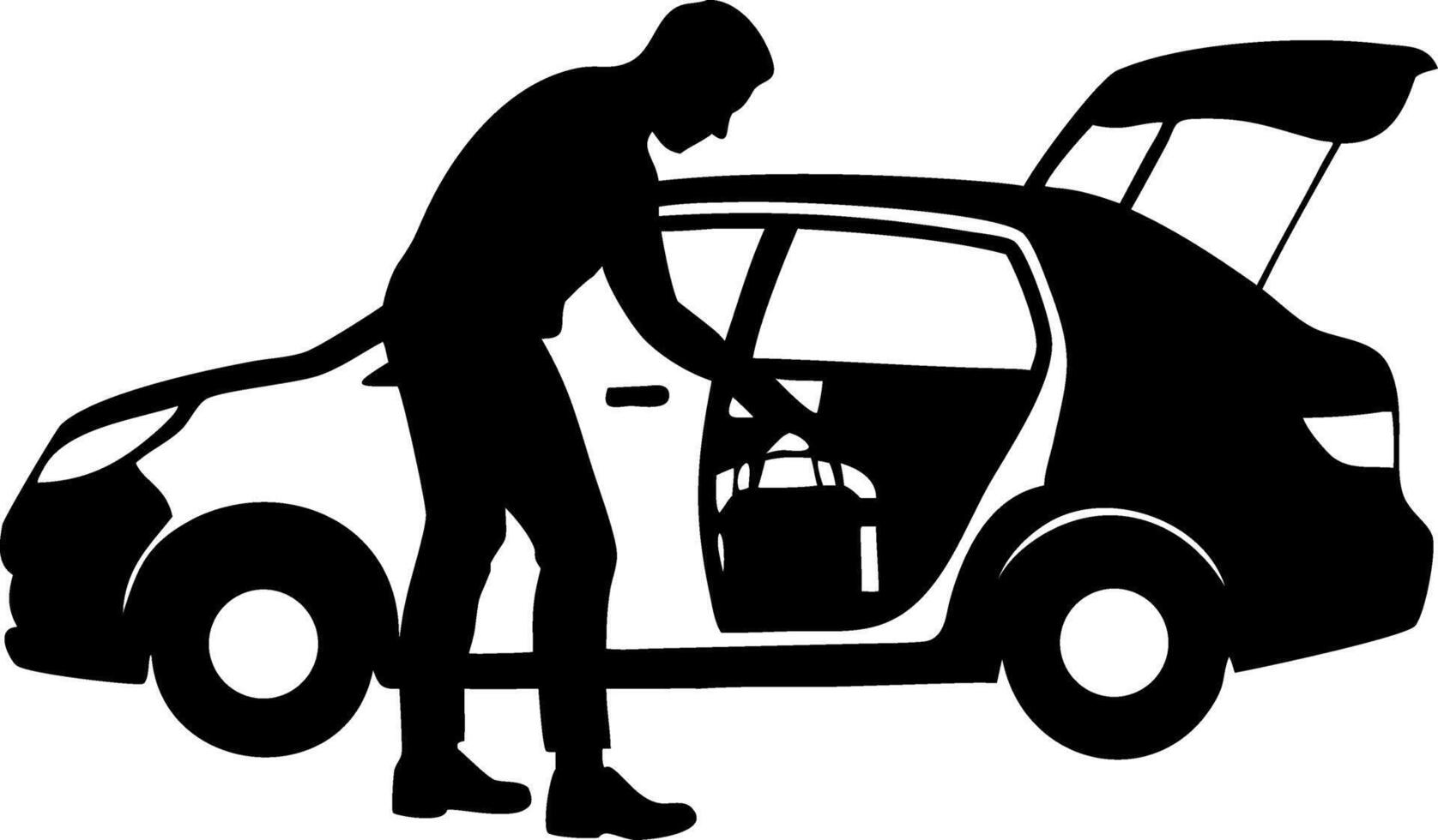Silhouette of Man Loading Bags into Car Trunk Perfect for Transportation and Travel Illustrations vector