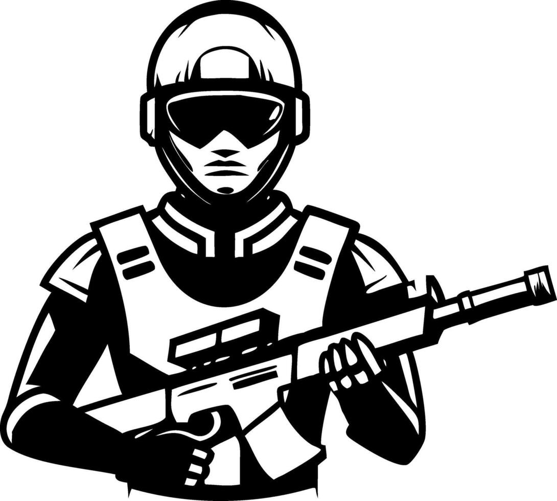 Military Soldier Holding Rifle Graphic Suitable for Tattoo Design and Apparel vector