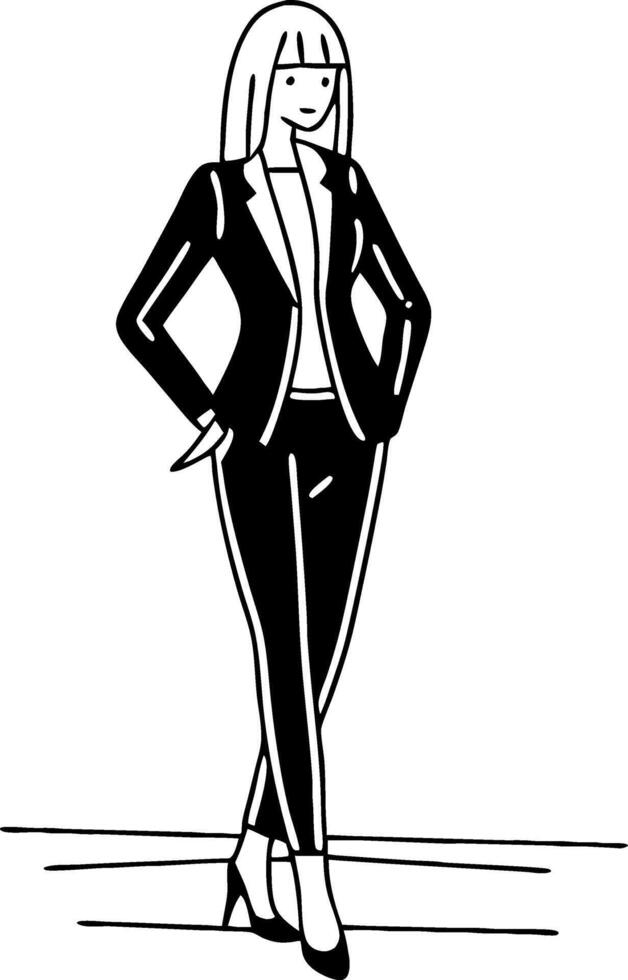 Stylish Confident Businesswoman Standing in Elegant Outfit for Professional Use vector