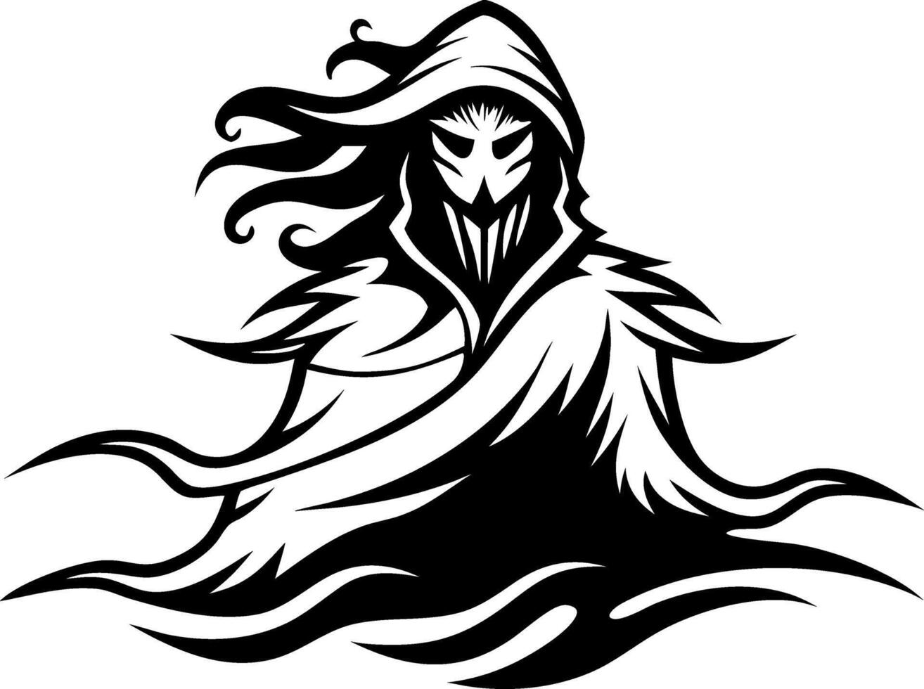 Menacing Grim Reaper Figure Emerging from Dark Waves for Tattoo and Graphic Design Inspiration vector