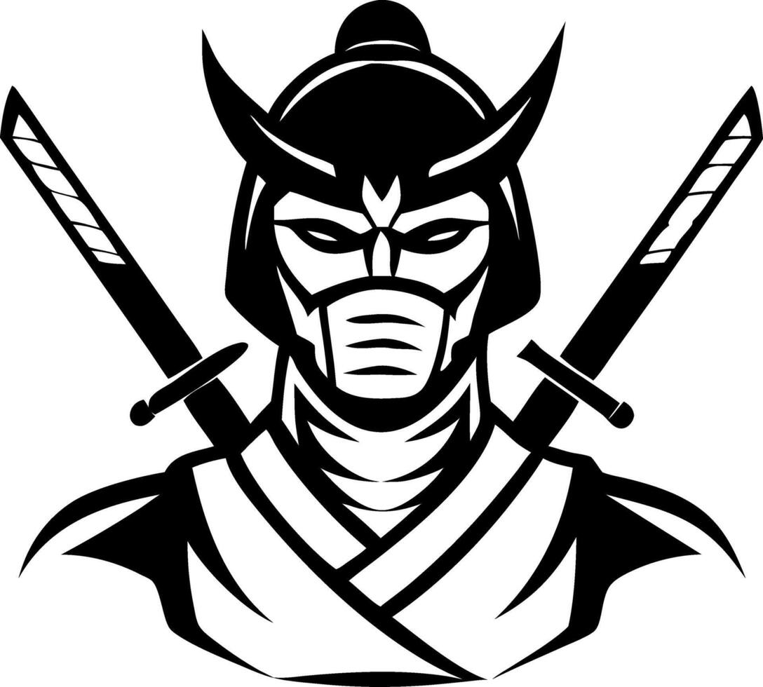 Fierce Samurai Warrior with Katana Swords Bold Ninja Character Design for Tattoo and Gaming vector