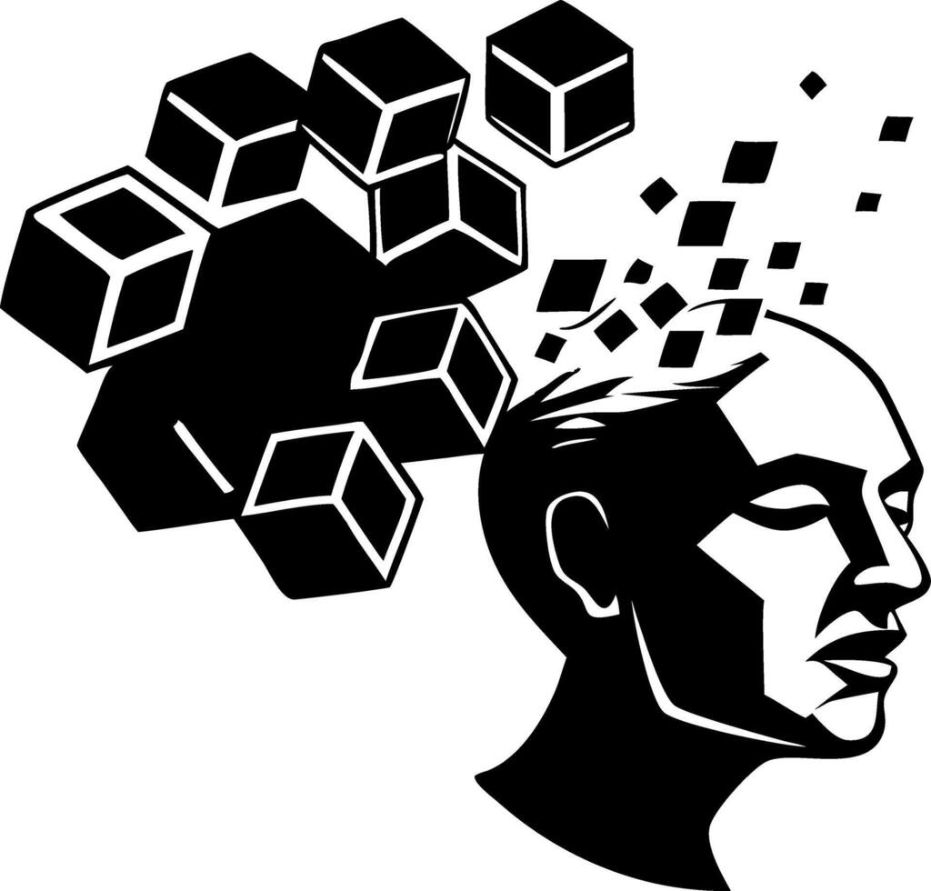 Abstract Concept of Creative Thinking and Idea Generation with Cubes Emerging from Head vector