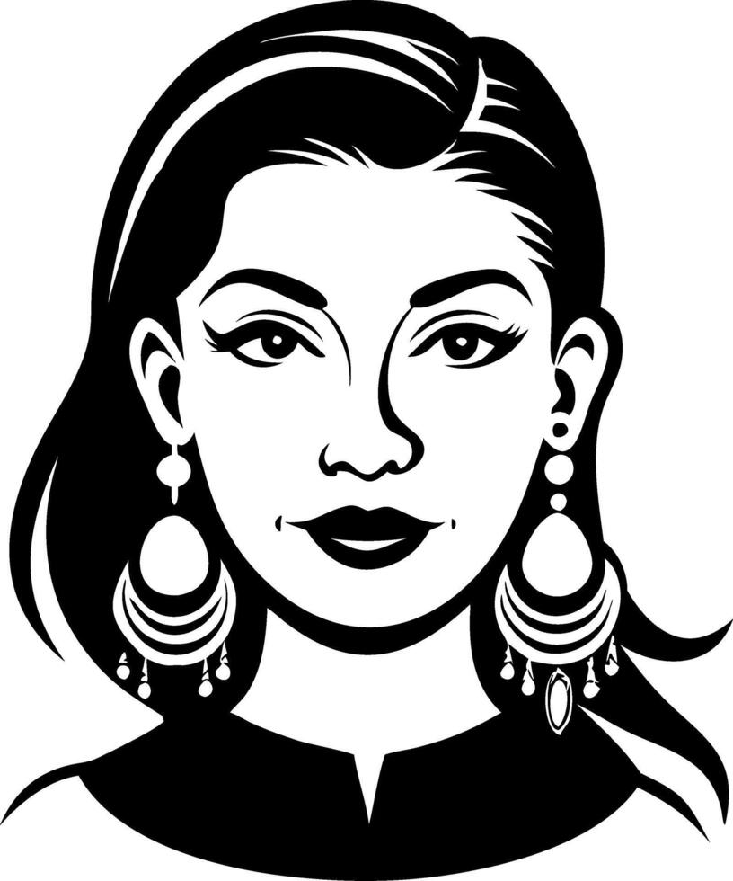 Elegant Woman with Long Hair and Statement Earrings in Minimalist Design vector