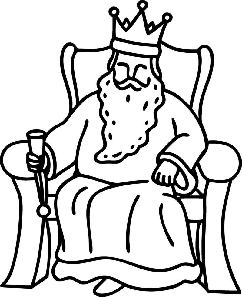 Regal King Sitting on Throne with Crown and Chalice Ideal for Tattoo Design and Coloring Activities vector