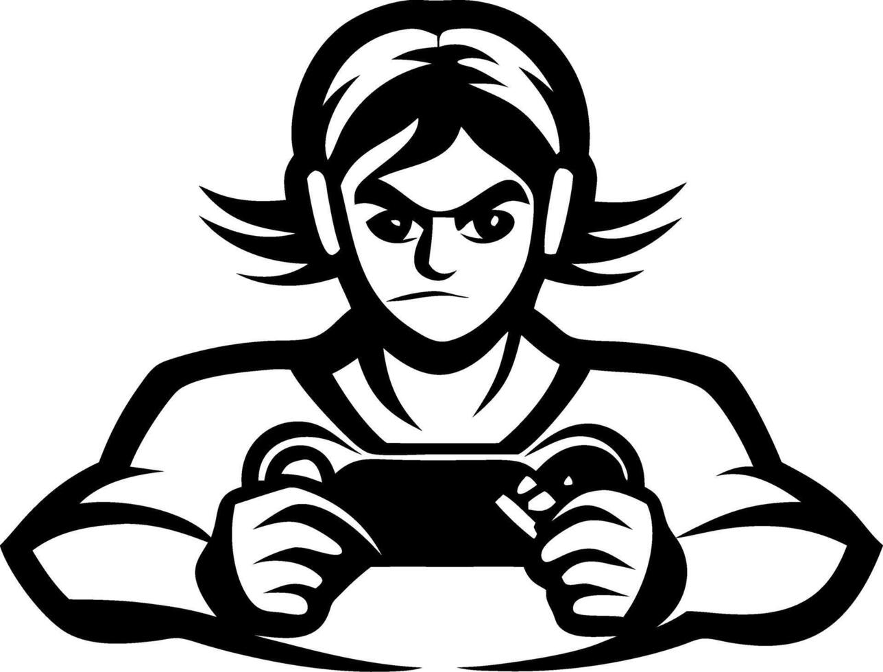 Intense Gamer Girl Holding Game Controller Illustration for Merchandise and Tattoos vector