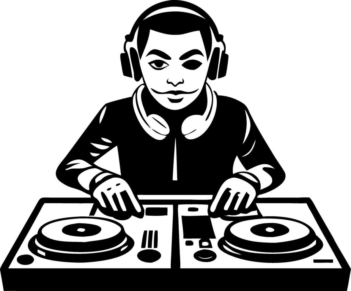 Professional DJ Mixing Music with Turntables and Headphones Illustration vector