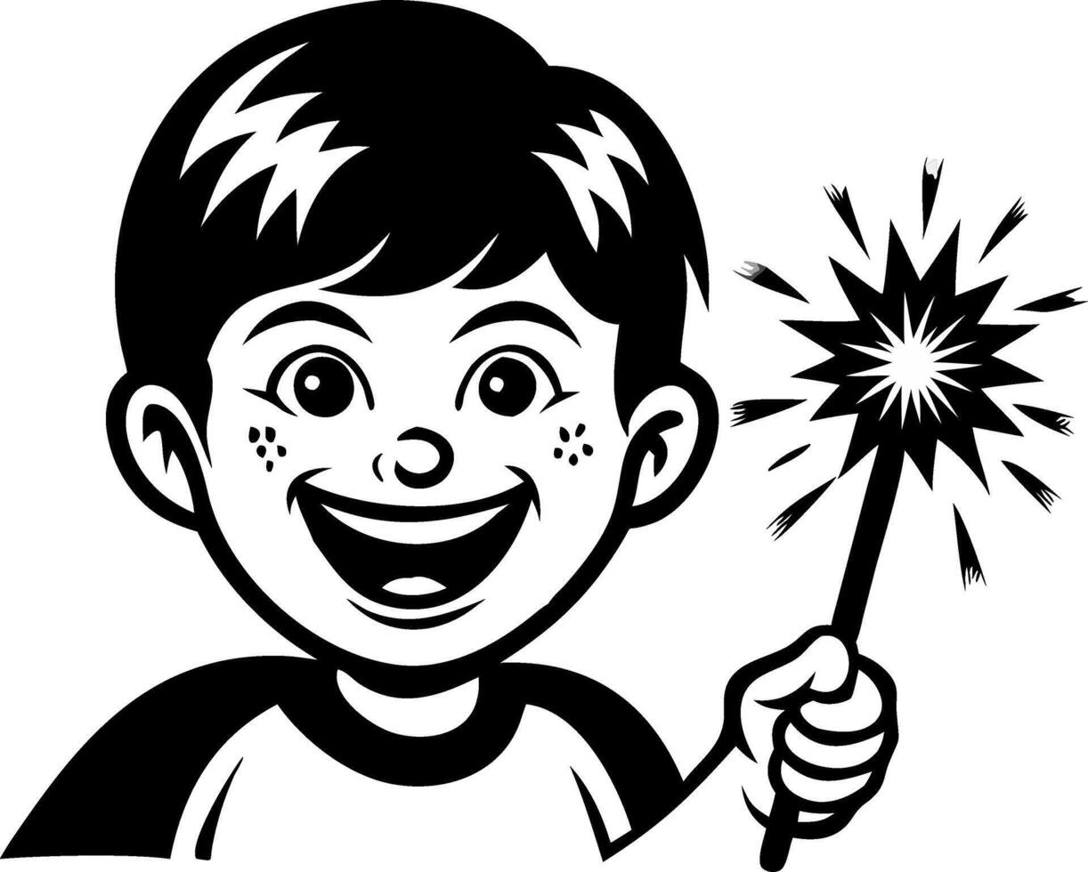 Happy Boy Holding Sparkler Fun Celebration Design for Party Invitations and Crafts vector