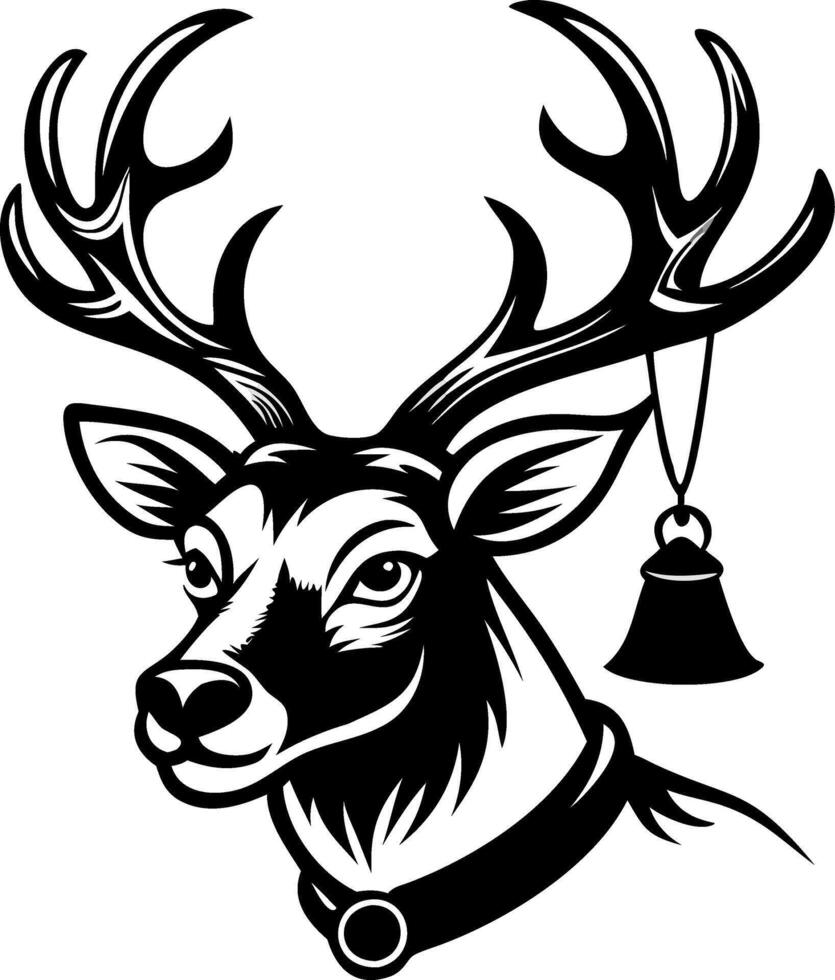 Elegant Reindeer Head Illustration with Antlers and Bell for Seasonal Decor and Gifts vector