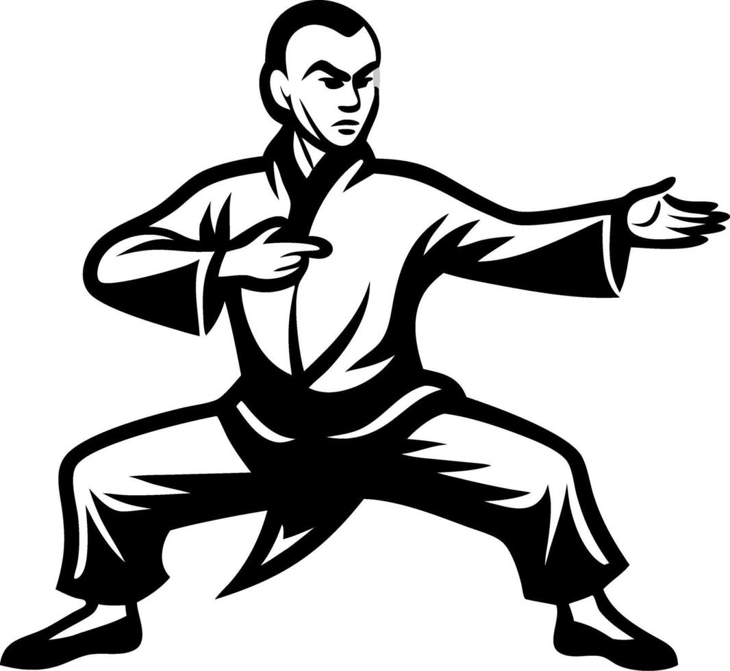 Martial Arts Fighter in Dynamic Stance for Fitness Promotion and Tattoo Design vector
