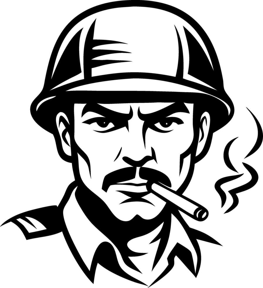 Vintage Soldier Portrait with Helmet and Cigarette for Tattoo and Illustration Design vector