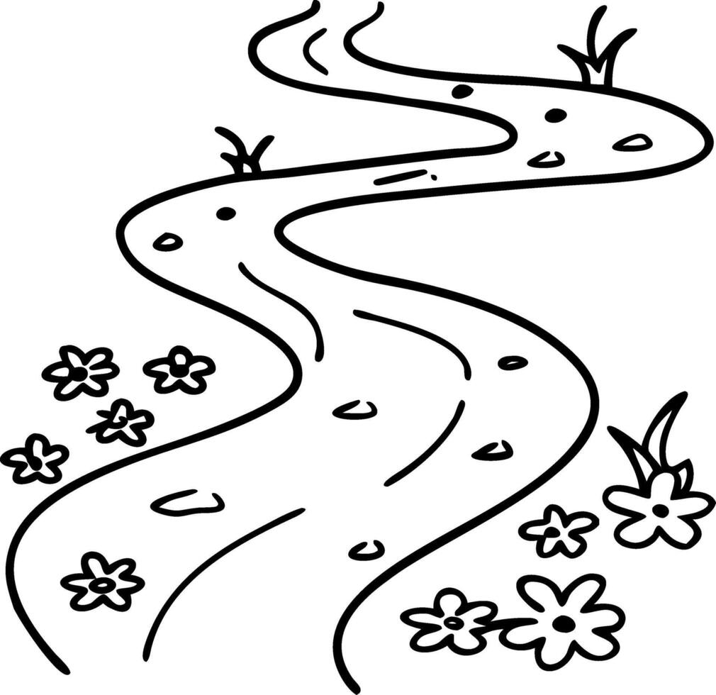 Winding River with Flowers Beautiful Nature Scene for Coloring Book or Tattoo Design vector