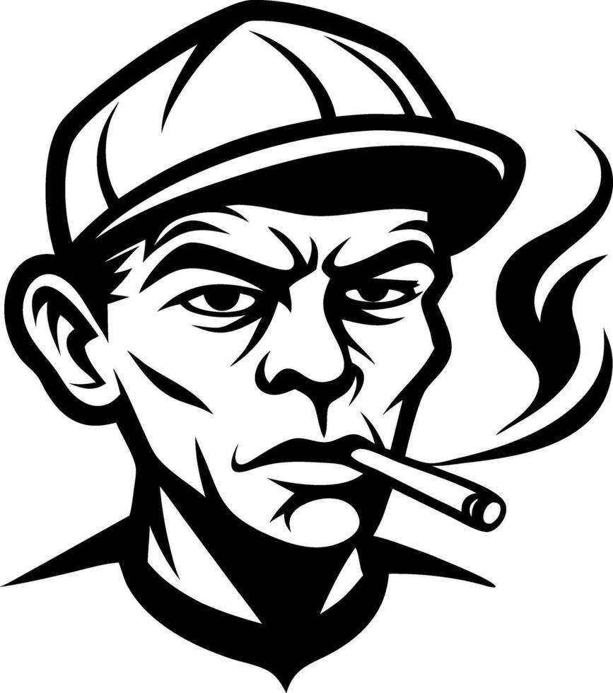 Stylish Retro Man with Cigarette and Cap for Tattoo Design and Graphic Projects vector