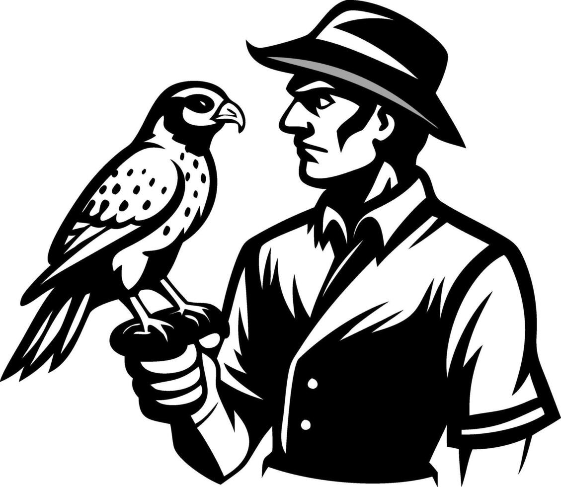 Falconer with Bird of Prey Illustration for Tattoo Design and Graphic Artwork vector