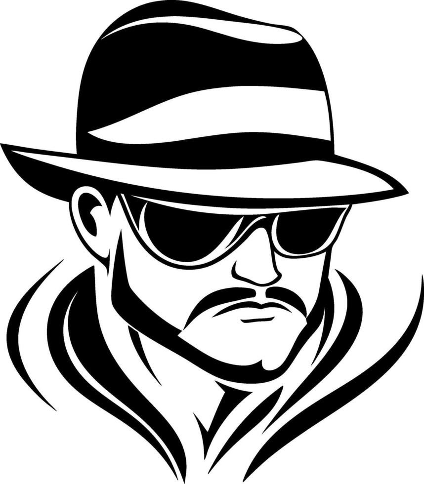 Stylish Man with Sunglasses and Fedora Hat Illustration for Tattoo and Graphic Use vector
