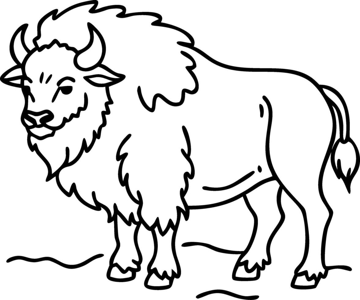 Detailed Buffalo Line Art Illustration for Tattoo and Coloring Book Design vector