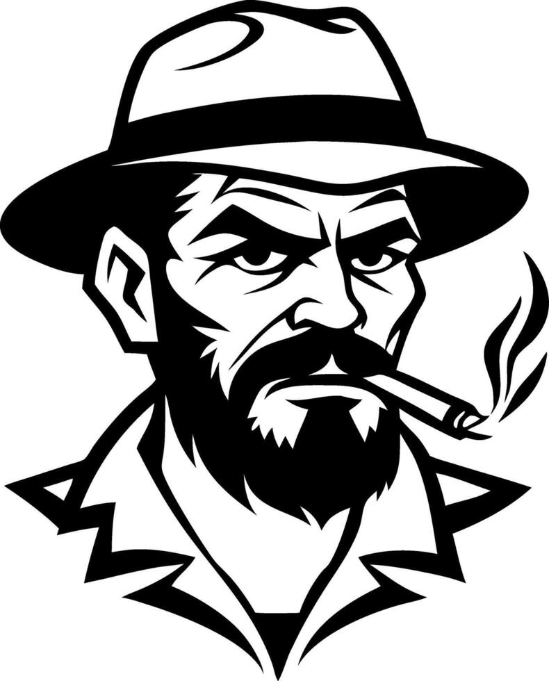 Bold Vintage Man Portrait with Cigarette Hat and Beard Perfect for Tattoo and Apparel Design vector