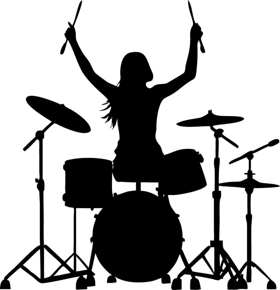 Dynamic Female Drummer Silhouette for Music Artwork and Tattoo Design vector