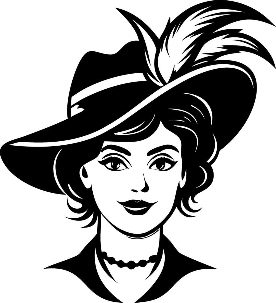 Elegant Vintage Woman with Feathered Hat Retro Style Illustration for Fashion and Design vector