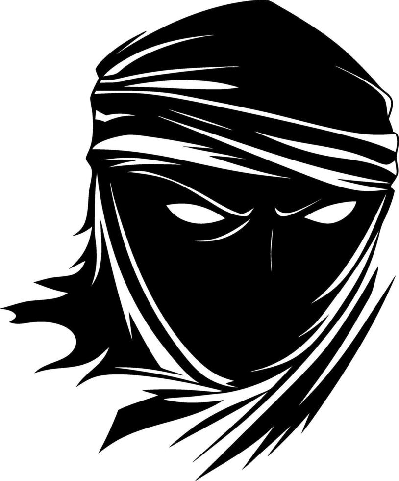 Mysterious Ninja Face Silhouette for Tattoo Design and Martial Arts Illustration vector