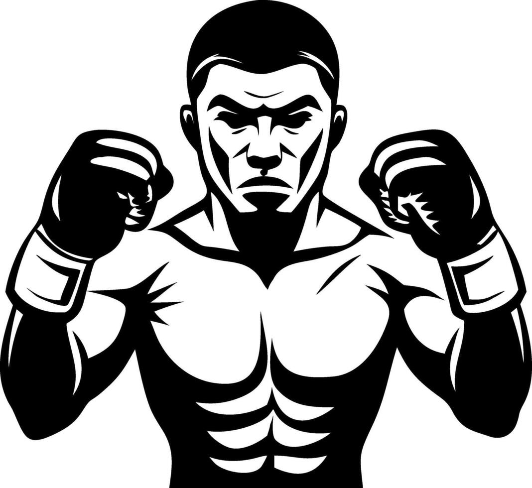 Intense Boxer with Upper Body Muscles Ready to Fight Powerful Athletic Illustration vector