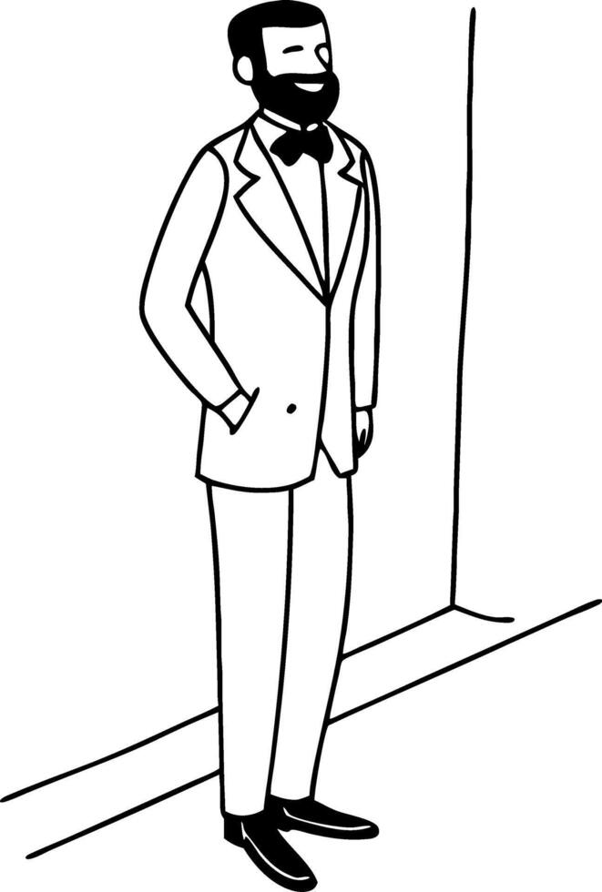 Stylish Man in Tuxedo Standing with Confidence Ideal for Fashion Illustration and Branding vector