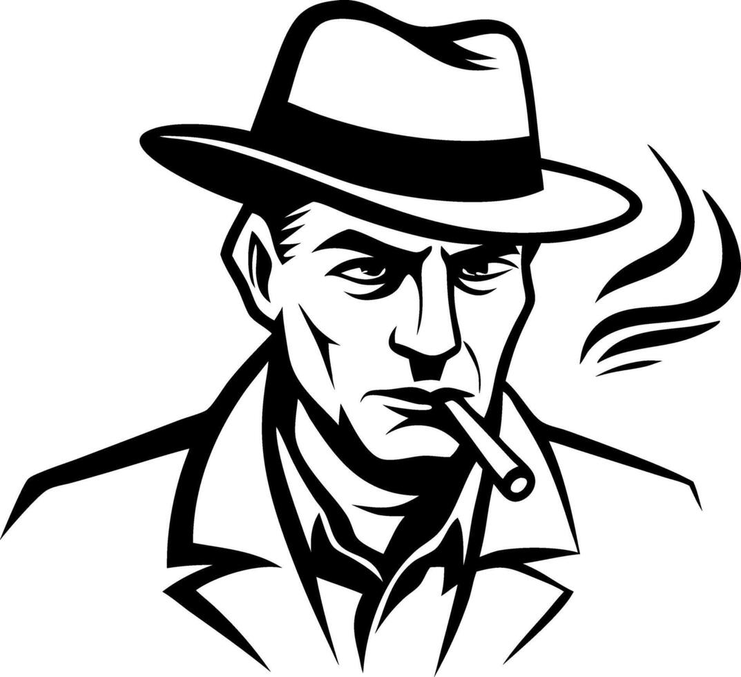 Mysterious Detective Portrait with Hat and Cigar for Vintage Artwork and Tattoo Design vector