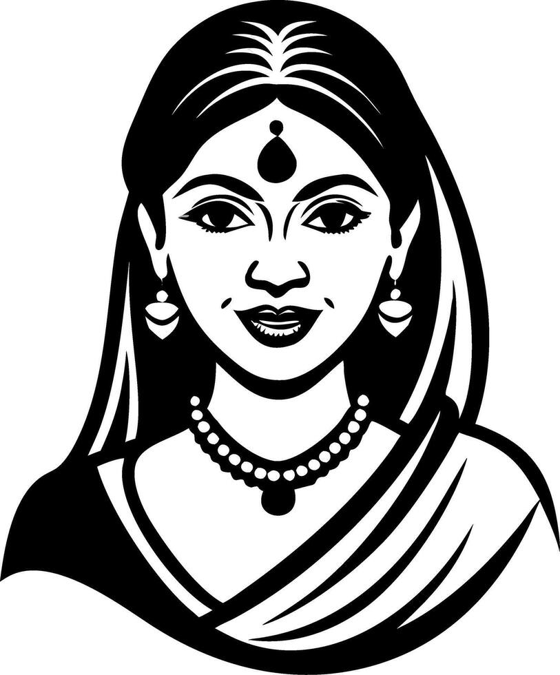 Elegant Indian Woman Illustration with Traditional Jewelry and Saree for Design Projects vector