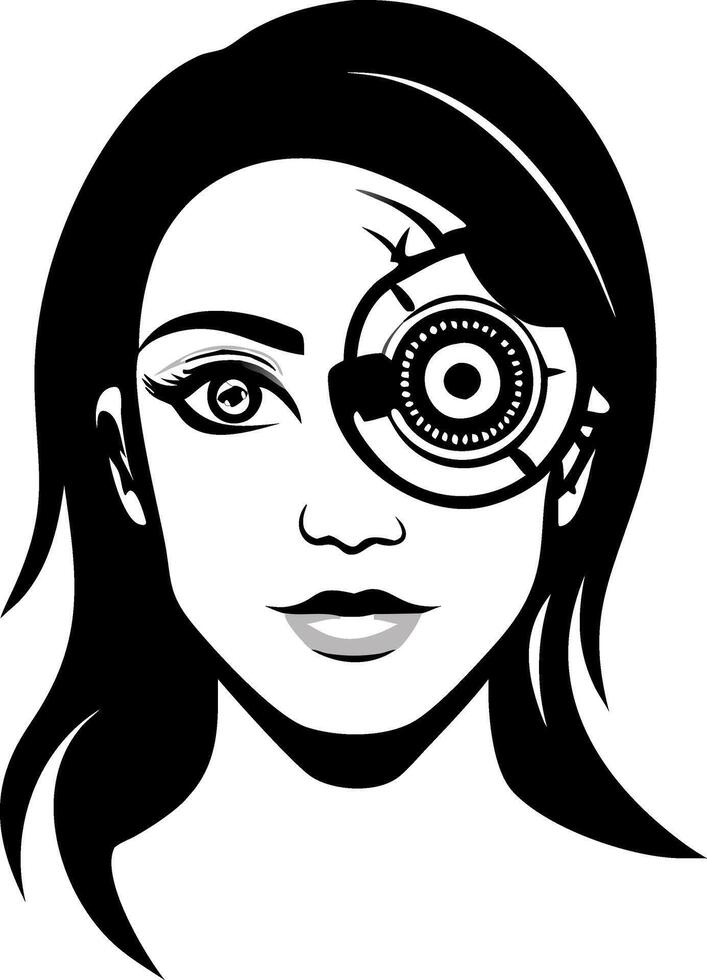 Futuristic Cyberpunk Woman with Mechanical Eye Concept for Tattoo Design or Graphic Illustration vector