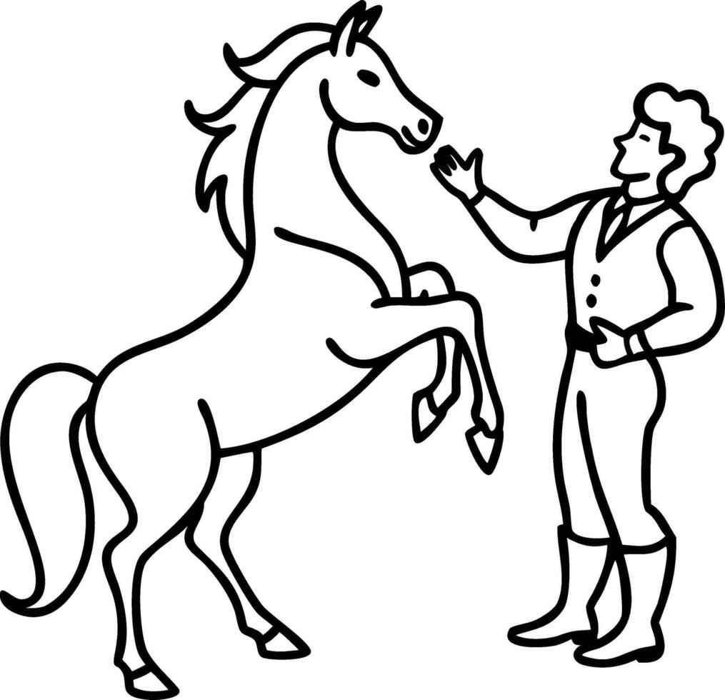 Horse and Trainer Performing Hand Signal Outline for Tattoo or Coloring Book Design vector