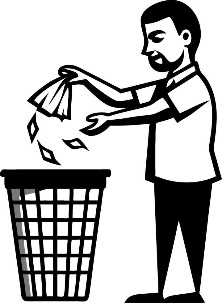 Person Disposing Trash in a Wastebasket Illustrating Cleanliness and Environmental Awareness vector