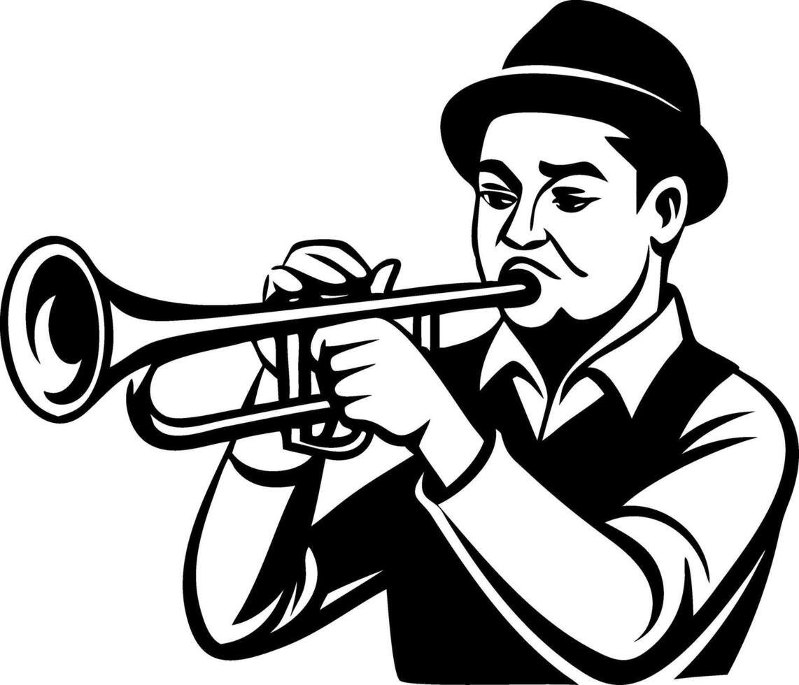 Vintage Musician Playing Trumpet in Elegant Attire Perfect for Tattoo Design or Artwork vector