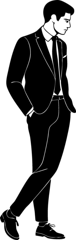 Elegant Stylish Man in Suit with Hands in Pockets Fashion Illustration for Design Projects vector