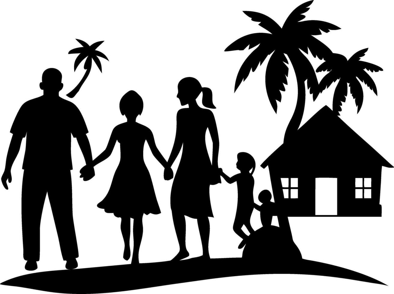 Family Bonding Silhouette Illustration with Tropical Setting for Home Decor and Crafts vector