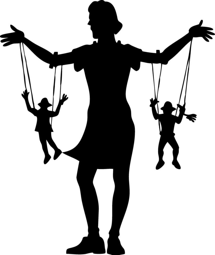 Silhouette of a Woman Manipulating Puppet Figures for Artistic Expression and Design Inspiration vector