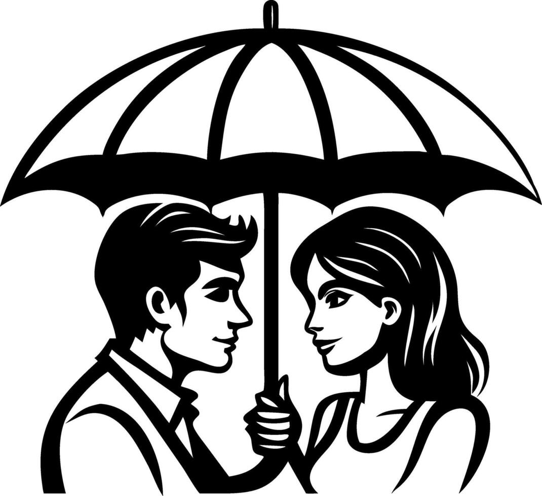 Couple Under Umbrella Love Romance Art Perfect for Tattoos and Coloring Books vector