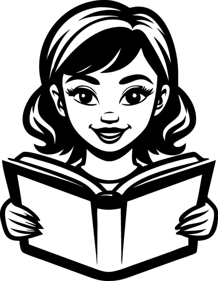 Happy Girl Reading Open Book Illustration for Education and Childrens Activities vector