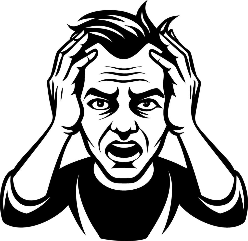Man Expressing Stress and Frustration with Hands on Head Emotive Illustration vector
