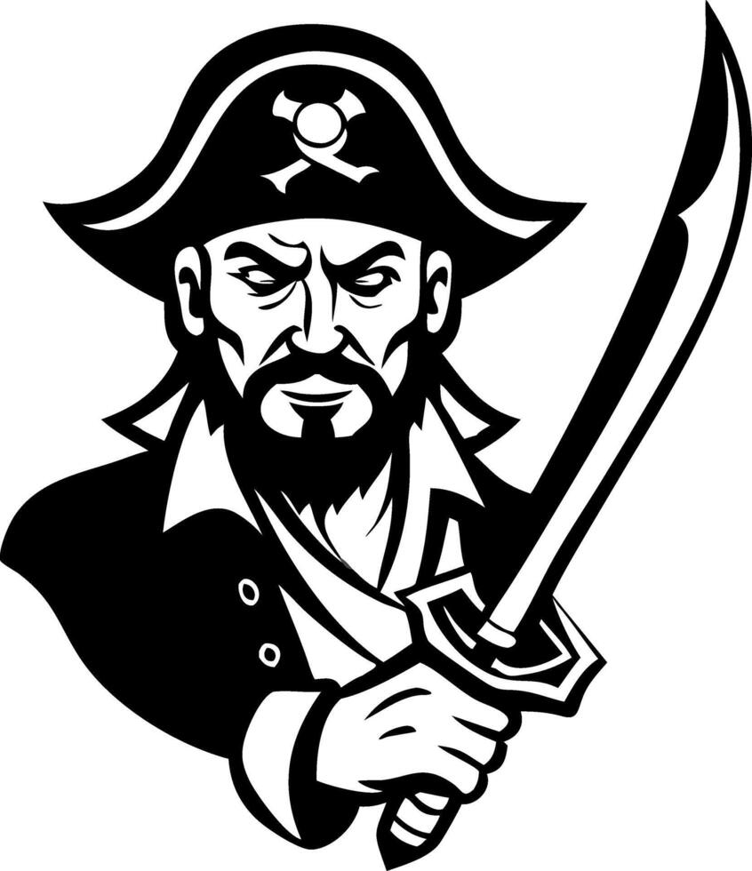 Bold Pirate Captain with Sword and Hat Fantasy Character Illustration for Tattoos and Designs vector