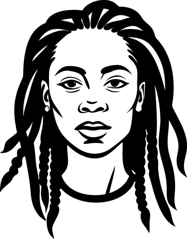 Portrait of a Confident Woman with Dreadlocks Minimalist Design for Tattoo and Apparel vector