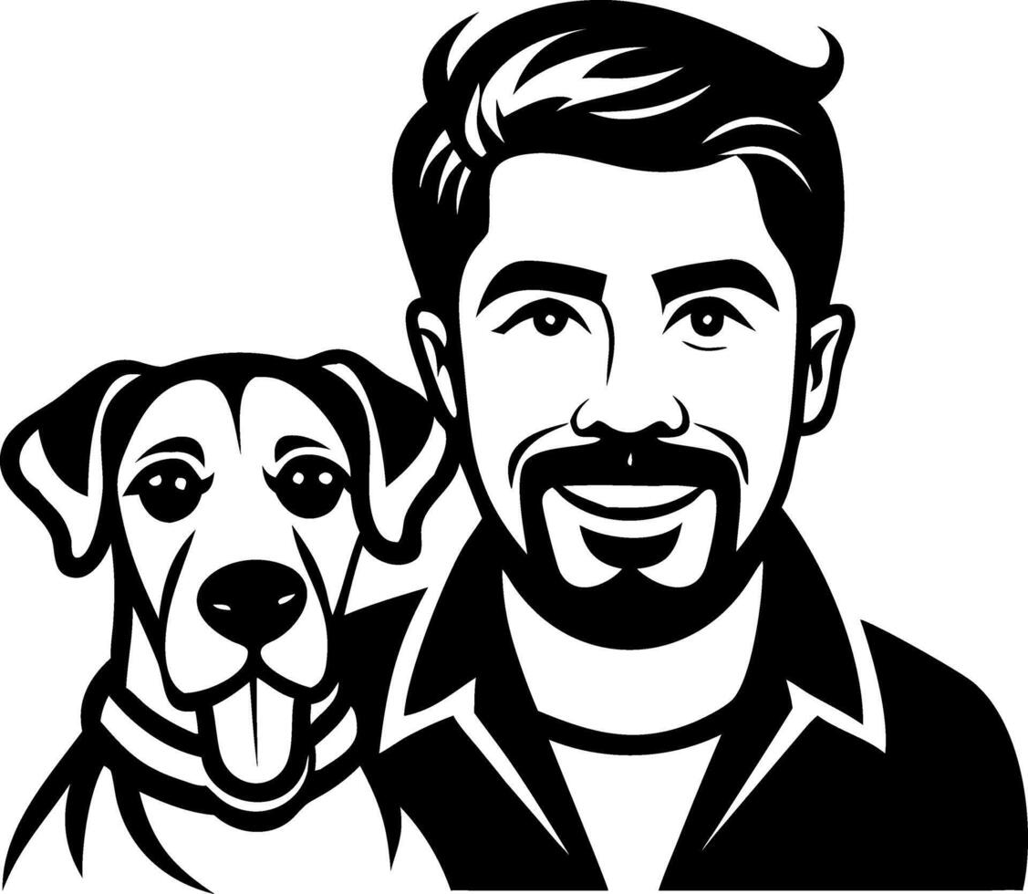 Charming Portrait of a Young Man with a Playful Dog Ideal for Pet Lover Gifts and Decor vector