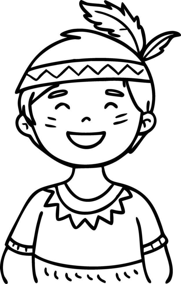 Happy Native American Boy Character Illustration Suitable for Coloring Pages and Tattoos vector