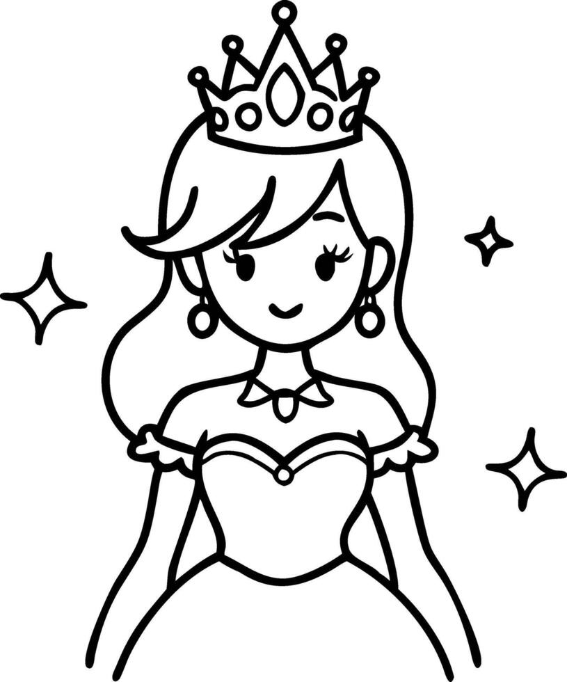 Princess Illustration with Crown Perfect for Coloring Pages and Childrens Art Projects vector