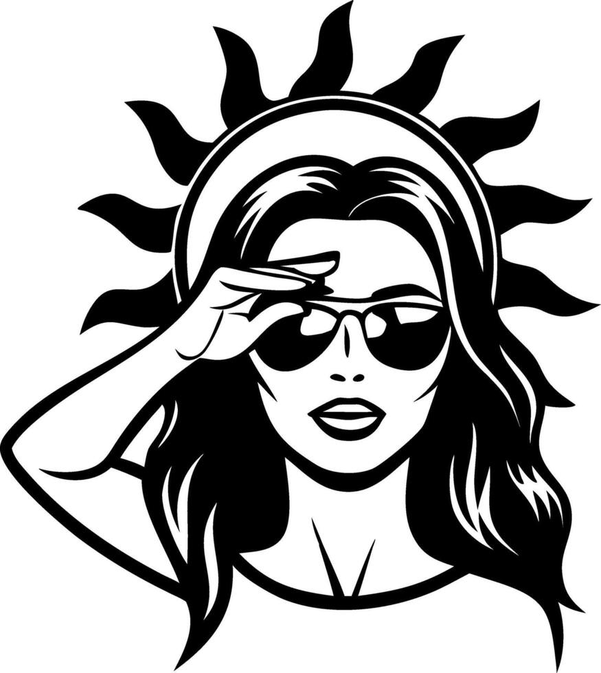 Stylish Woman Saluting in Sunglasses with Sunburst Halo for Fashion and Lifestyle Design vector