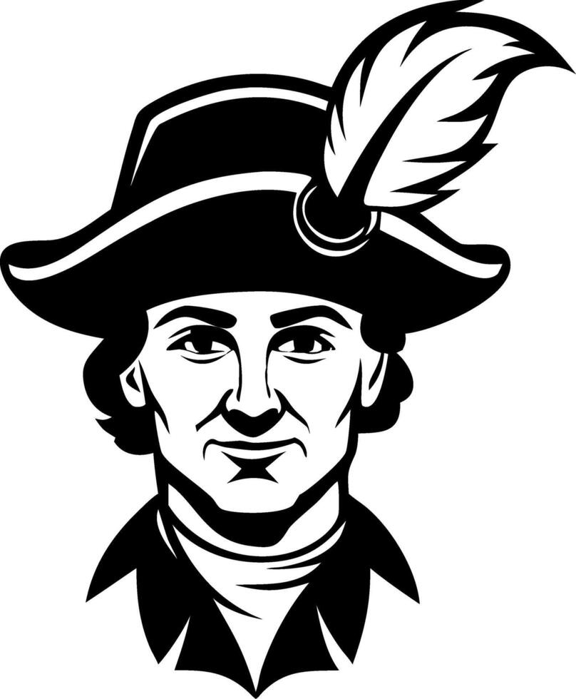Vintage Male Portrait with Feathered Hat Ideal for Tattoo Designs and Historical Illustrations vector
