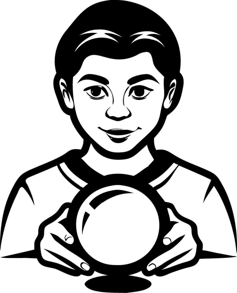 Child Fortune Teller with Crystal Ball Illustration Perfect for Tattoo Design and Greeting Cards vector