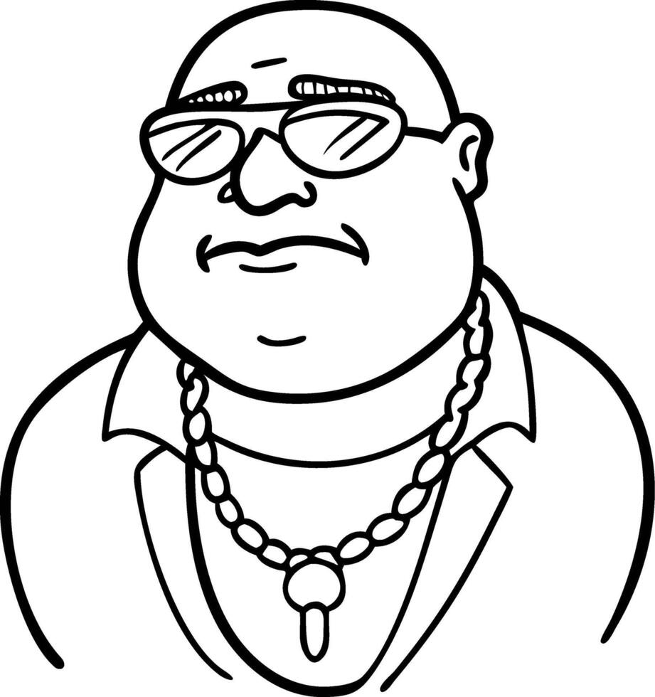 Bold Cartoon Illustration of a Stylish Chubby Man with Sunglasses and Jewelry for Creative Projects vector