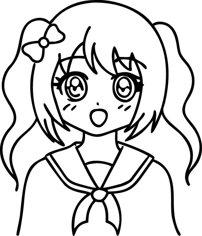 Cute Cartoon Girl with Pigtails in Sailor Uniform for Coloring Book and Tattoo Design vector
