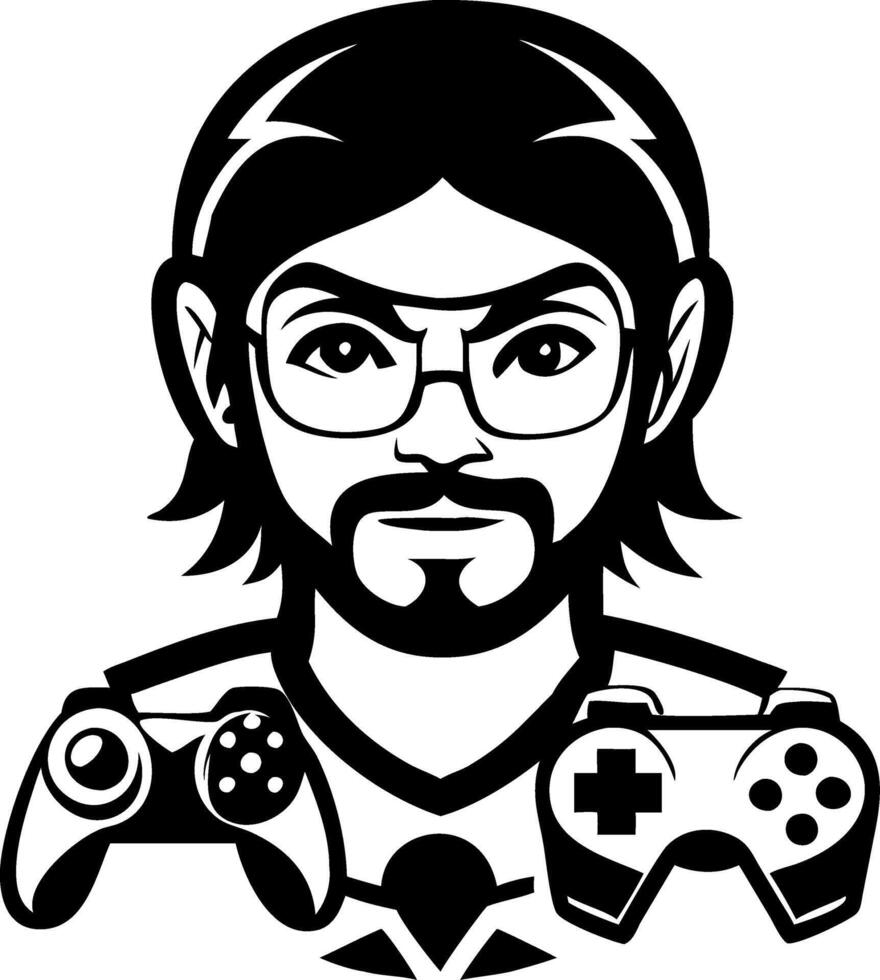 Cool Gamer Character with Dual Game Controllers for Esports and Gaming Merchandise vector