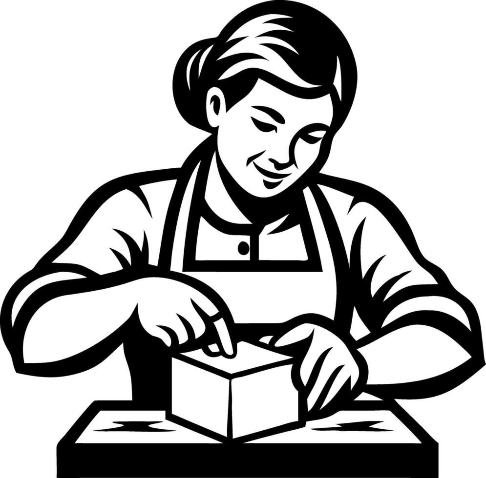 Skilled Artisan Crafting with Hands Using Tools at Workbench in Vintage Style Illustration vector